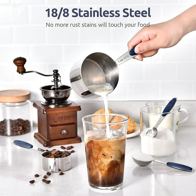 U-Taste Measuring Cups and Spoons: Food Grade 18/8 Stainless Steel 12 Pieces Metal Stacking Kitchen Baking Cooking Measure Set with Strengthened Weld Joints (Midnight Blue, Upgraded Version)