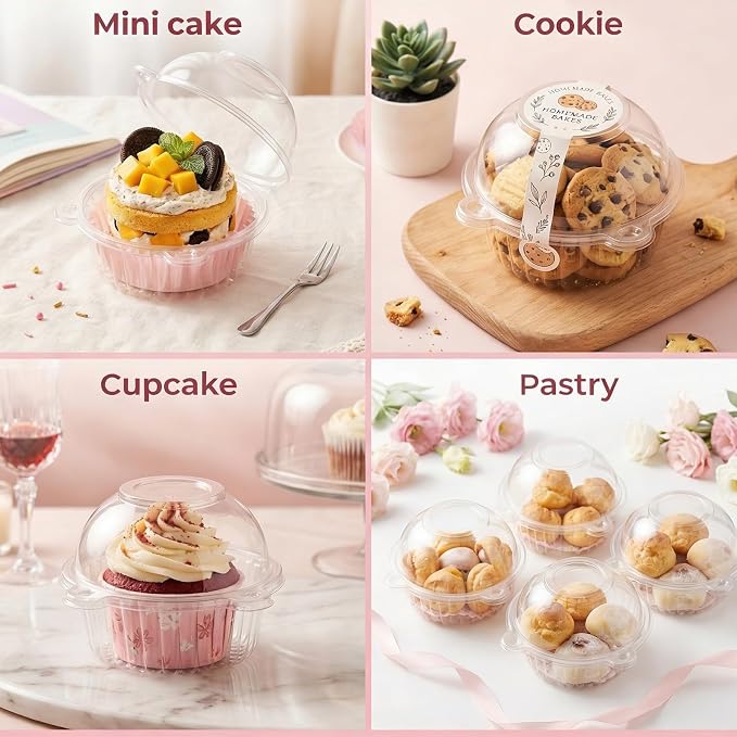 150pcs Individual Cupcake Containers Plastic Cupcake Holder with Lid Cupcakes Carrier Single Cupcakes Container Stackable CupcakeBoxes Deep Muffin Container for Wedding Party Dessert Cheesecake