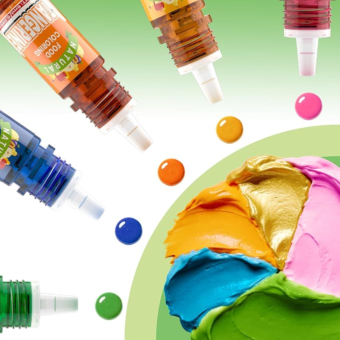 Natural Food Coloring - 5 Colors FD&C & Artificial Dye Free Food Coloring, Liquid Plant Based Food Dye for Baking, Cake Decorating, Frosting, Easter Eggs, Fondant