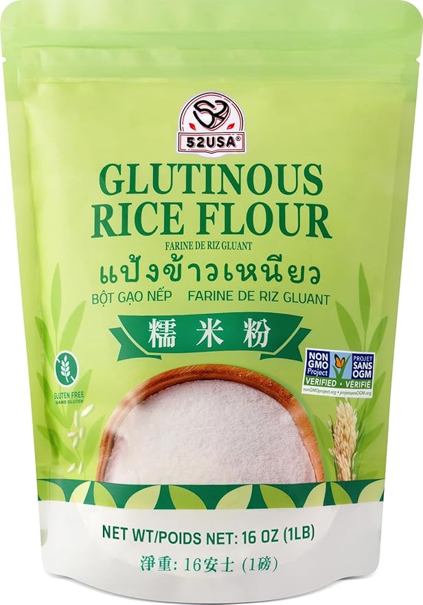 52USA Glutinous Rice Flour 16 Ounce (Basic), 1 Pound (Pack of 1), Rice Flour for Baking or Cooking, Product of THAILAND, All Natural White Rice Flour, Vegan, with Bag