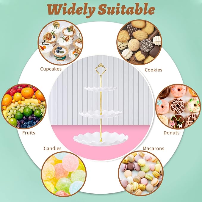 BACUTHY 3 Tier Cupcake Stand Holder, Plastic Cup Cake Tower Stand with Tiered Serving Tray for Dessert Display, Cupcakes, Donuts, Macaron and Fruits(White)