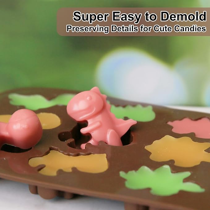 Chocolate Molds Silicone with Dinosaur Shaped, Mini Dinosaur Molds for Homemade Chocolate/Candy/Gummy/Fondant, Food Grade Candy Mold with 12 Cavities Dinosaurs for Fruit Snacks for Kids