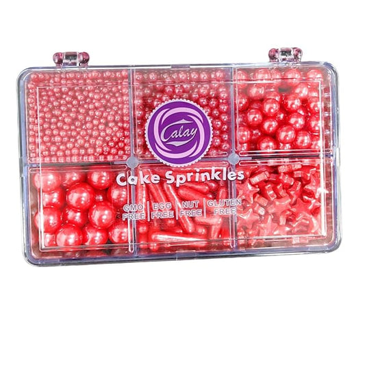 Homankit Red Pearl Sprinkles for Cake Decorating, Edible Red Star Sugar Sprinkles for Cake Decorations Baking Cupcake Toppers Ice Cream Toppings and Cookie Decorating Wedding Party Christmas Supplies