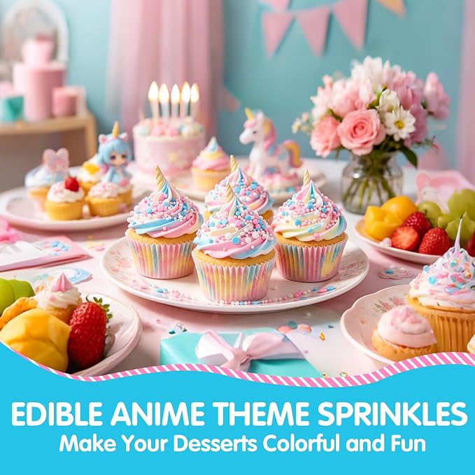 Edible Pastel Sprinkles for Cake Decorating,Pink Blue White Round Confetti,Gender Reveal Sprinkle,Princess Sugar Sprinkle Circular Candy for Cake Baking,Cupcake Cookie Donut Desserts Decorations, Baby Shower Birthday Party Supplies