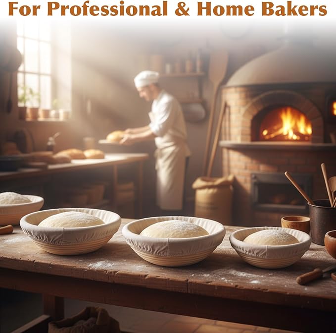6 Pack Banneton Bread Proofing Baskets Set 8 9 10 Inch Round Sourdough Proofing Bowls with Linen Natural Rattan Dough Baskets for Artisan Bread Baking