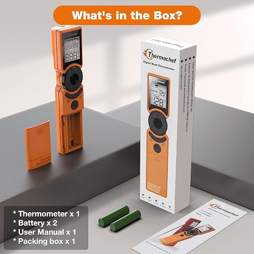 Digital Meat Thermometer for Grill, Instant Read Food Thermometers for Cooking with Food Doneness Guide, Calibration and LCD Backlight Screen, High Accuracy ±1% ℉, BBQ Beef Candy Orange