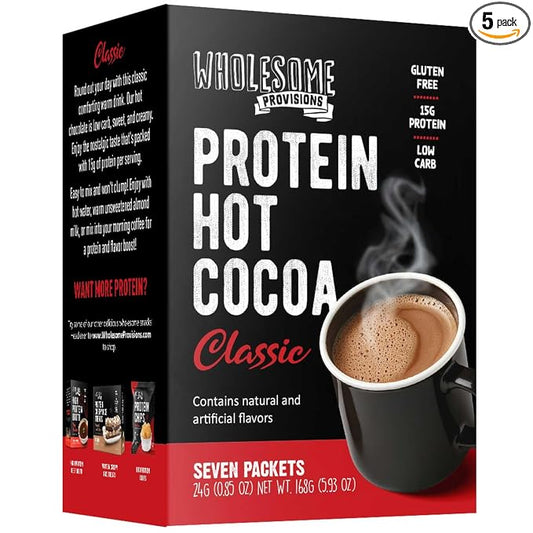Protein Hot Chocolate, Keto Hot Chocolate Mix, Low Carb Hot Cocoa, 15g Protein, 3g Net Carbs, Low in Sugar, Instant Hot Coco, 7 Individual Macro-Controlled Packages (Classic, 5 Pack)