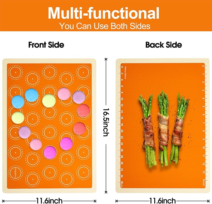 Macaron Silicone Baking Mats Kit, Best Japan Silicone, Easy Clean & Non-Stick Food Grade Reusable Macaroons Baking Mat Set of 2 Half Sheet, Macarons Baking Supplies Piping Tips Bags ties and couplers