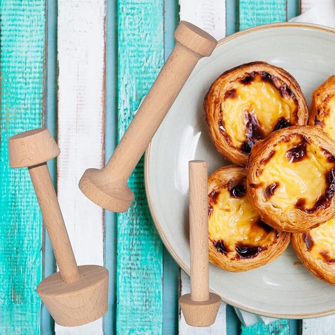 Dupiulk Wooden Tart Tamper Set, Double Side Pie Pastry Dough Tamper, Egg Tart Pan Mold DIY Cake Pastry Baking Tool for Mini Egg Tart, Cheesecakes, Pasta and Dessert Baking (3 Pieces)