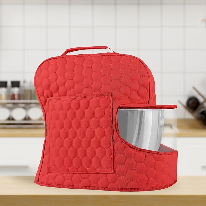 Stand Mixer Dust Cover Compatible with KitchenAid Mixer - Stand Mixer Cover Fits for 4.5/5 Quart, Storage Bag with 2 Pocket for Accessories and Attachments（Red, For 4.5- 5QT）
