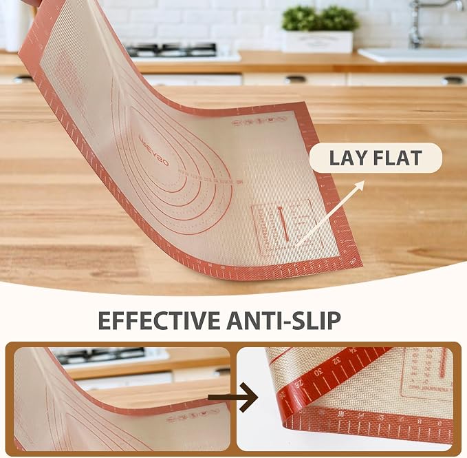 Pastry Mat, 0.7mm Extra Thick 32 x 24 Inches Large Non Stick Silicone Baking Pad, Pie Crust Rolling Supplies for Making Christmas Cookies Bread, Easy to Clean