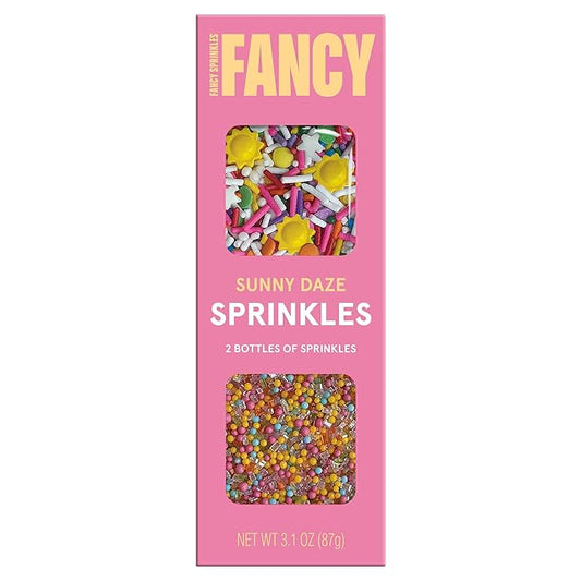 Fancy Sprinkles Sunny Daze Sprinkle Set | Sun Shaped Sprinkles & Nonpareil Sugar | Cake, Cupcake & Cookie Decorating | Birthday, Brunch & Summer | 2 Pack (0.25c each)
