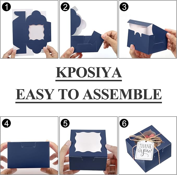 KPOSIYA 120 Pcs White Bakery Boxes with Window Individual Cupcake Boxes 4x4x2.5 Inches Cookie Boxes Kraft Paper Brown Gift Box for Pastries, Cookies, Pie, Donuts, Macaroon
