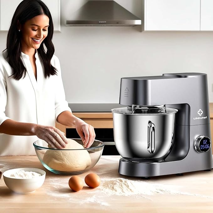 7.4 QT Kitchen in The Box Stand Mixer for Baking, Electric Spiral Mixer with Dough Hook, Cake Mixer with Bowl Stand & Beater, 800w/12-Speed Tilt-Head Food Mixer