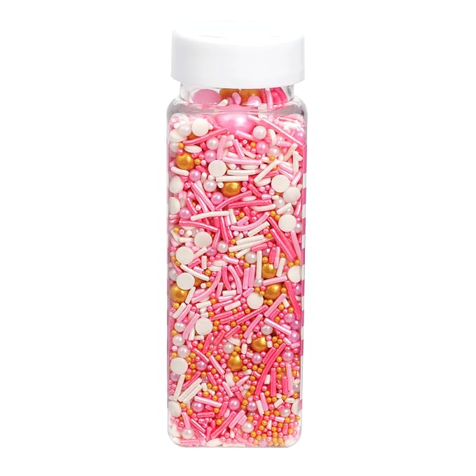 Pink, White and Gold Pearls and Sprinkles Mix 4.4 oz, Sprinkles For Cake Decorating, Baking, Ice Cream & More, The Hampton Candy Company
