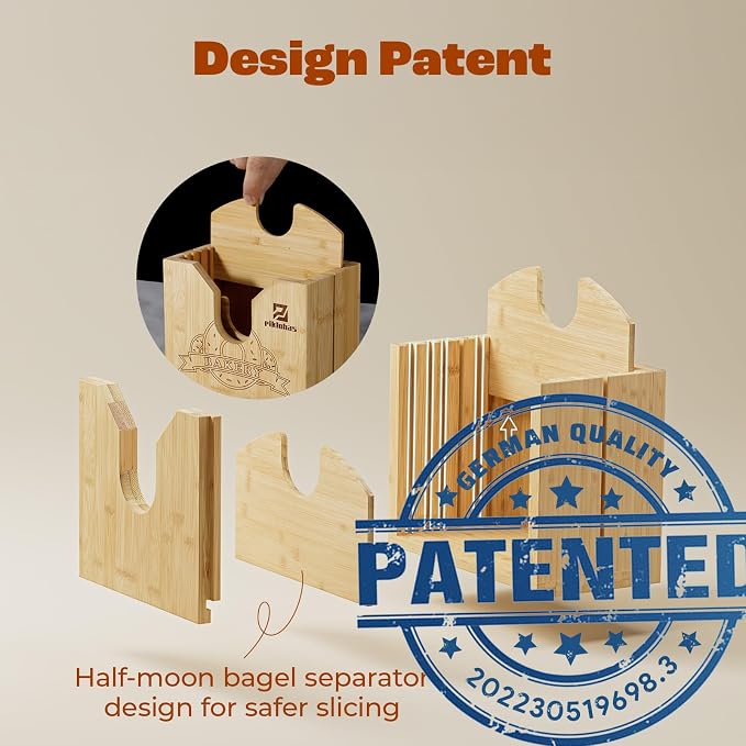 Piklohas 2025 Upgrade Bagel Slicer, Bamboo Bagel Cutter for Small and Large Bagels, Bread Slicer for Buns, English Muffins, 2 Adjustable Thickness, Anti-slip Mat, Ideal for Gift (No Knife)