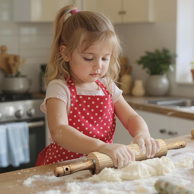 KARRYOUNG Natural Rubberwood Rolling Pin with Handles – Smooth Dough Roller for Pizza, Pie Crust, Cookies, Fondant & Tortillas – Durable Kitchen Baking Essential, Rodillo Para Masa