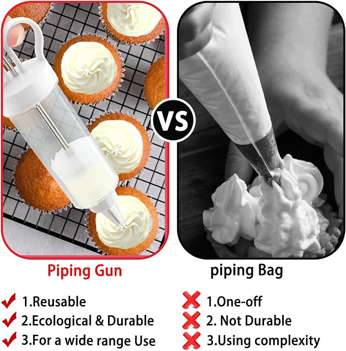 Hendiy Cake Decorating Set, Cupcake Icing Piping Kit, Frosting Piping Injector Kit with 6 Stainless Steel Icing Nozzles, Dessert Decorating Gun for DIY Cake Decorator, White