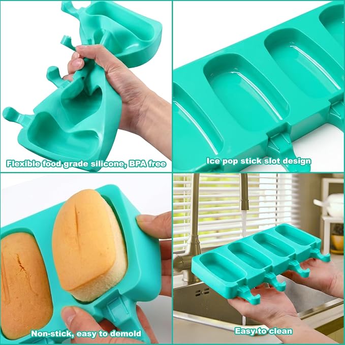 Juome Cake Pop Mold Kit, 2 Pack 8 Cavities Cakesicle Molds Silicone with 100 Wooden Sticks & 100 Packaging Bags with Ties, Cake Pop Maker Supplies Accessories, Baking Tools for Home Desserts (Green)