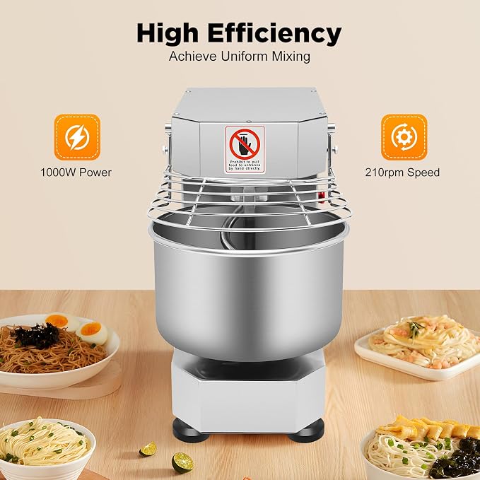 Commercial Food Mixer, 750W Electric Dough Mixer Stand Mixer 12QT 2 Speed Pizza Bakery Mixer Electric Intelligent Mixer Kneading Machine Flour Mixer for Bread Pizza Cream Eggs Whipping
