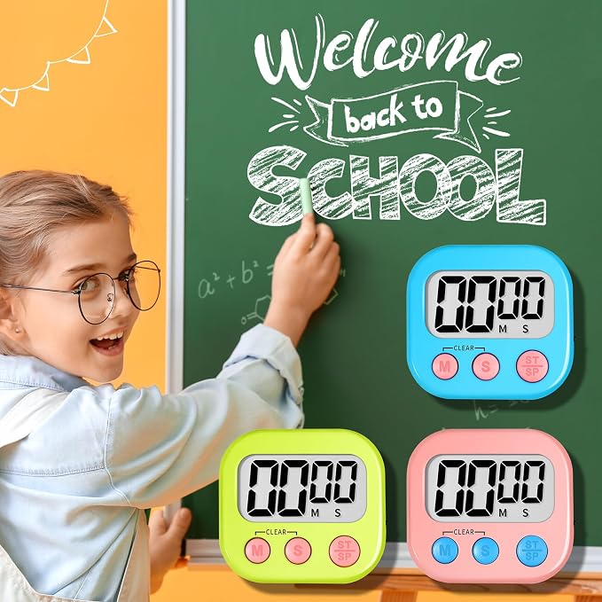 ZILLEEN 12 Pack Kitchen Timers for Cooking Digital Classroom Timers for Kids Teachers Blue Green Pink