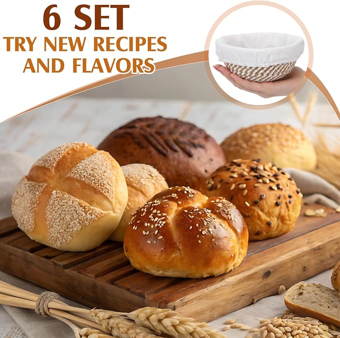 6 Set 5.5 Inch Mini Banneton Bread Proofing Basket Natural Cotton Rope Proofing Bowls Kit with Cloth Liner Small Sourdough Bread Baking Supplies for Home Baking (Brown)