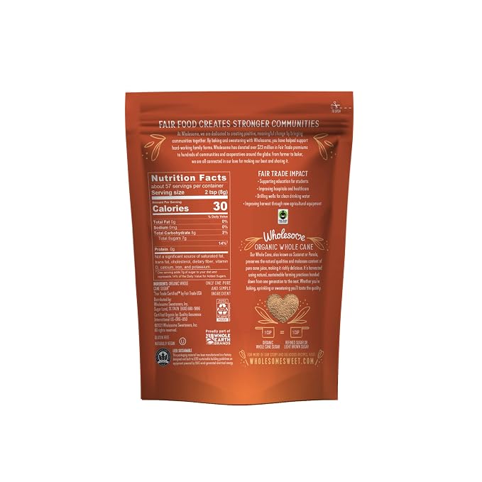 Wholesome Sweeteners 16-Ounce Organic Sucanat Panela Whole Cane Sugar, Fair Trade, Non-GMO Project Verified, Gluten Free & Vegan for Baking, Sprinkling and More, 12 Pack