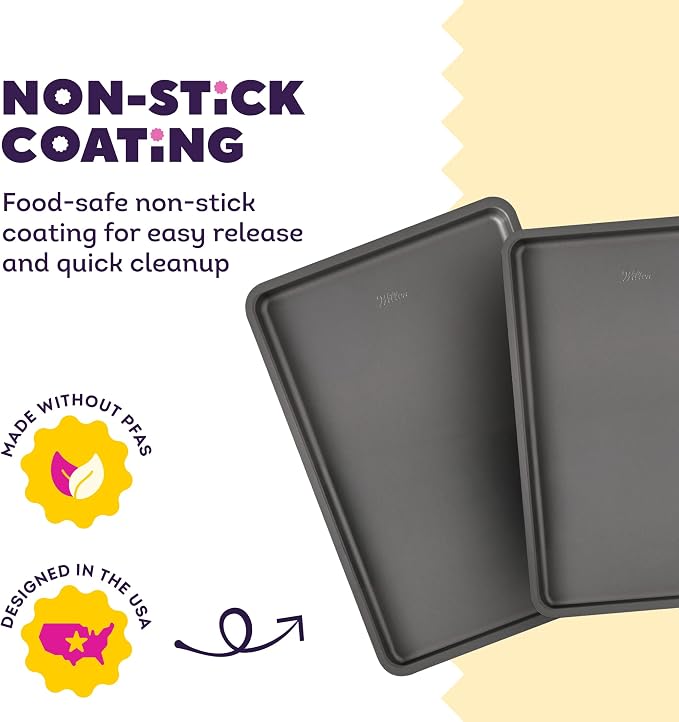 Wilton Silver 2- Piece Non-Stick Baking Sheet Set, Cold-Rolled Steel Bakeware for Baking and Roasting, Made without PFAS