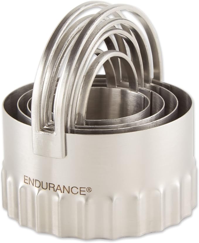 RSVP International Endurance Ripple Round Biscuit Cutters - Stainless Steel, Set of 4 | Nest for Easy Storage | For Cutting Thick or Thin Dough | Professional | High Handle Arch