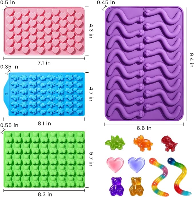 Large Gummy Bear and Worm Mold Silicone, 4 PCS No Stick Chocolate Candy Gummy Molds