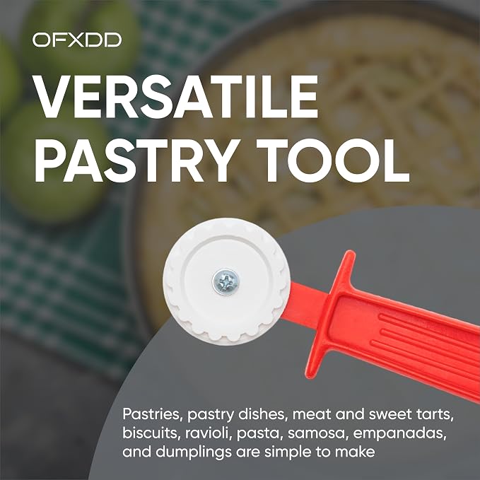Ravioli Cutter - Plastic Pasta Cutter with Roller - Hand Pastry Crimper/Stamp for Baking - Fluted Pastry Wheel Cutter with Grip