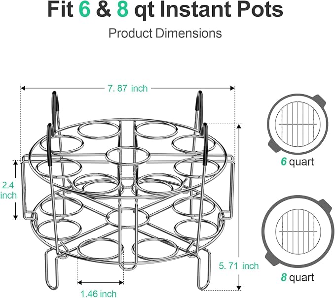 GSlife Instant Pot Egg Rack - Stackable 18 Egg Steamer, for 6/8 Qt Cooker | Stackable 18 Egg Capacity, Silicone Handles, 304 Stainless Steel, Easy Lift for 6/8 Qt Pressure Cooker, Dishwasher Safe