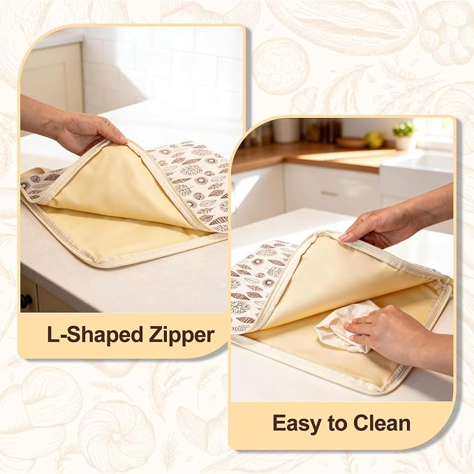 2 Pack Wide Zipper Beeswax Bread Bags for Homemade Bread 17"×13" | Beeswax Linen Cotton Sourdough Bag, Homesteading Essentials Sourdough Bags with Zip to Keep Fresh