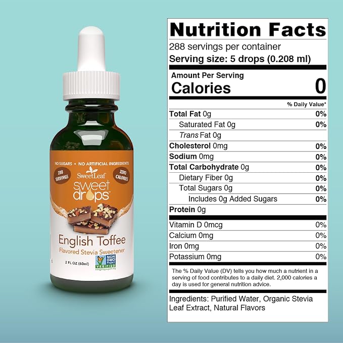 SweetLeaf Sweet Drops English Toffee Liquid Stevia Sweetener, Non-GMO, 2 Fluid Ounce (Pack of 3)