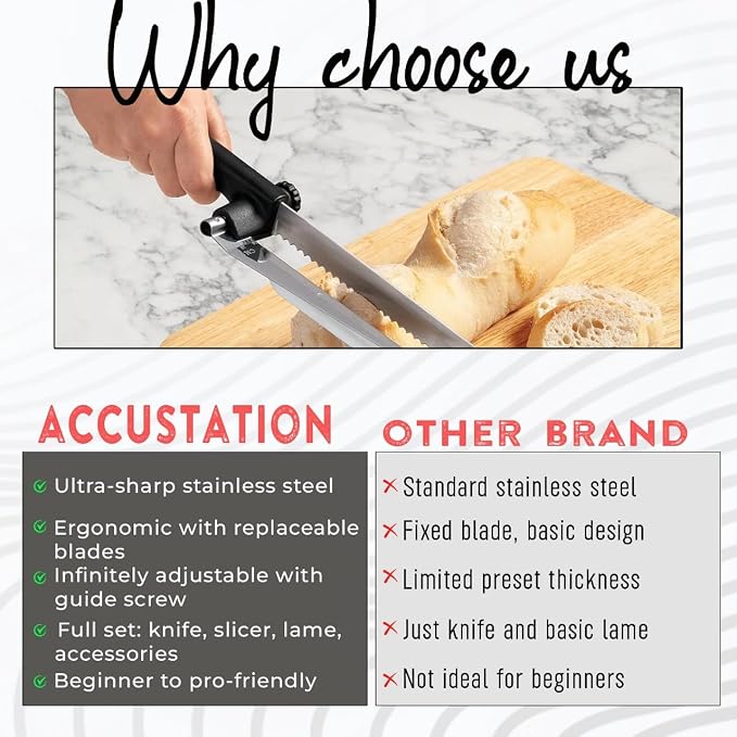 Bread Slicer for Homemade Bread, Sourdough Baking Supplies, Cake Knife, Sour Dough tools, Lame, Scoring Tool, Serrated Knives, Accessories for Sourdough Rounds, Adjustable Slicing Guide.