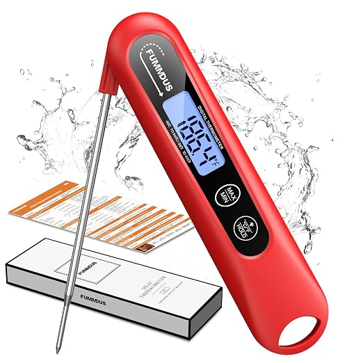 Digital Meat Thermometer - 2S Instant Read Food Thermometer with Backlight, Foldable Probe for Turkey BBQ Grill Smoker Candy, Essential Kitchen Cooking Gadget (Red)