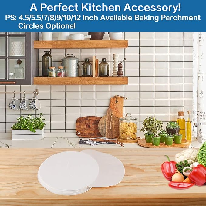 Baking Parchment Rounds, Set of 200, Non Stick 10 Inch Baking Parchment Papers Baking Paper Rounds for Springform Pan, Toaster Oven, Tortilla Press and so on(4.5/5.5/6/7/8/9/12inch Available)