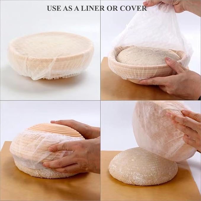 50 Pcs Disposable Banneton Liner,Non-Stick Bread Proofing Basket Liner & Elastic Bowl Covers for Sourdough,Rising,Fermentation,Reusable Bread Making Accessories (Baking Supplies)
