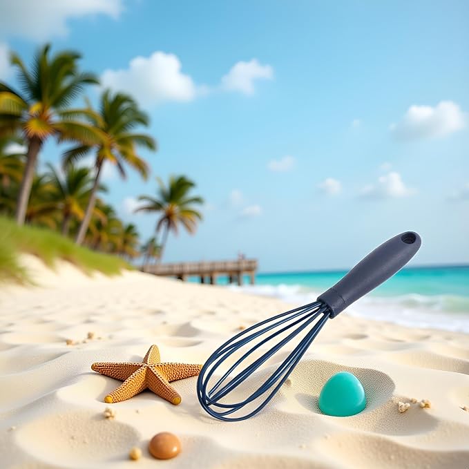 Navy Blue Silicone Whisk, Mini Silicone Whisks Multifunctional Manual Egg Beater Mixer Bake Tool for Blending Whisking Stirring Cooking Home and Kitchen