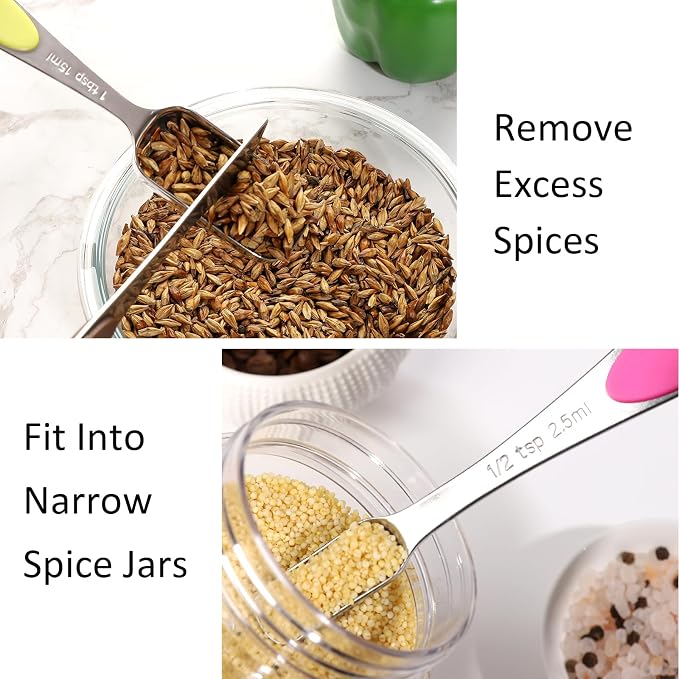 Magnetic Measuring Spoons Set of 11,Stainless Steel Magnetic Measuring Spoons,Teaspoon Measuring Spoon with Leveler for Dry or Liquid Ingredients (11, Colorful)