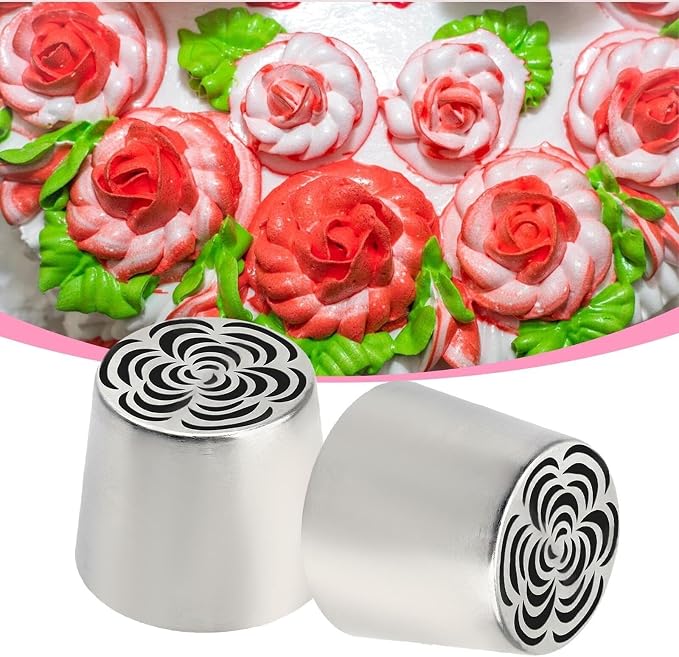 Piping Nozzle 2pcs Extra Large Russian Piping Tips, Stainless Steel Flower Nozzles Set, Rose & Floral Icing Tips for Cupcakes, Cookies Professional Baking Tools Icing Tips
