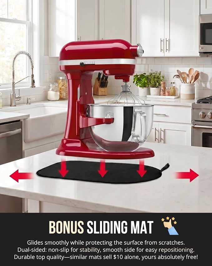 5 Quart Stainless Steel Mixer Bowl Compatible with 4.5-Quart & 5 Quart KITCHENAID TILT-HEAD STAND MIXERS,【Durable Dual-sided Sliding Mat Included】
