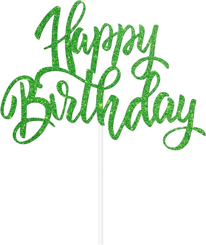 Happy Birthday Cake Decorations, Gold Double-Sided Glitter Letters, Birthday Party Supplies, Cake Topper Decorations (green)