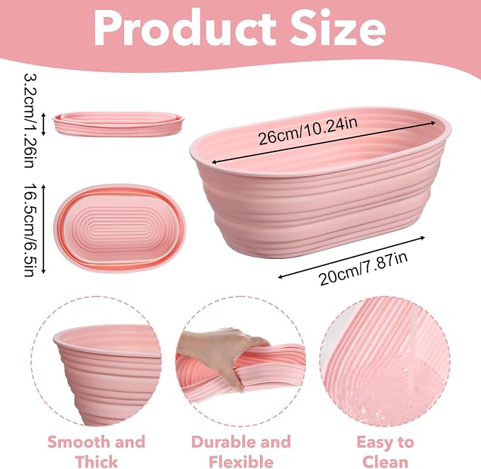 4pcs Silicone Bread Proofing Basket,10" Foldable Silicone Proofing Baskets for Sourdough Bread Baking,Non-stick Ovel Dough Proofing Bowl Sourdough Bread Baking Supplies