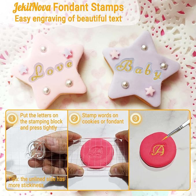 Alphabet Cake Stamps for Biscuit Fondant Cookie, 4PCS Pretty Food Grade Fondant Letter Stamp Uppercase Extra Spare Lowercase Numbers Words Reusable Cookie Stamp for Thanksgiving Christmas Party