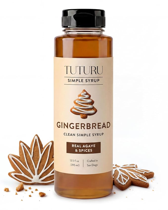 Gingerbread Simple Syrup for Coffee, Cocktails, Matcha - Sweetened with Agave Nectar - Infused with Real Gingerbread Spices - 13.5 oz