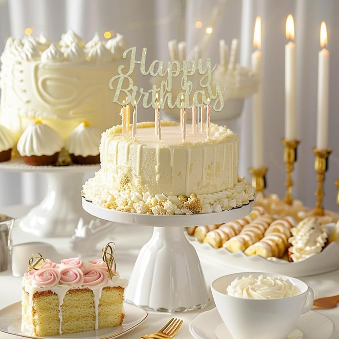 BEISHIDA Champagne Gold Happy Birthday Cake Topper, Cake Bunting Decor, Party Decoration Supplies, Photo Booth Props
