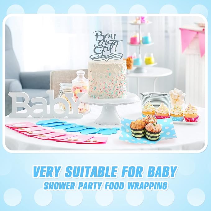 Gersoniel 150pcs Wax Paper Sheet for Food Dot Printed Bakery Tissue Greaseproof Disposable Wrapping Paper for Sandwich Food Picnic Baskets Liner Wedding Birthday Party Supplies(Blue,9.84x8.27'')