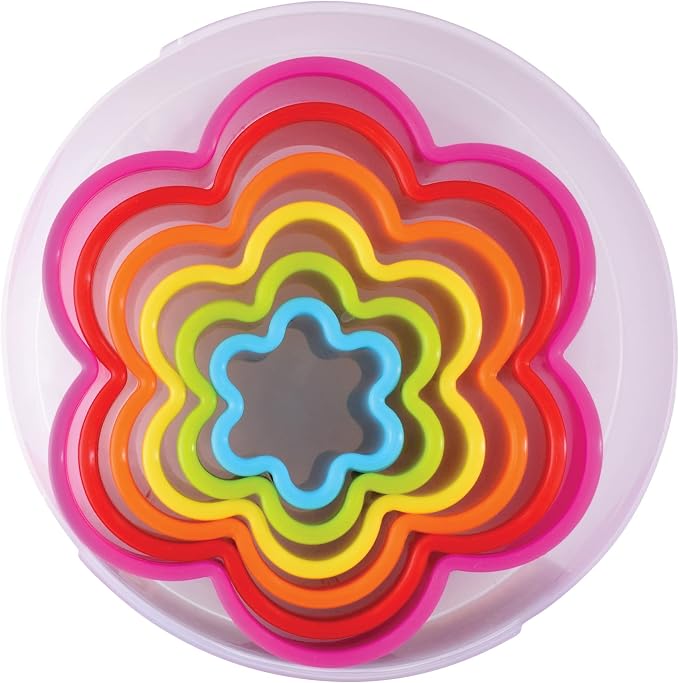 R&M International Scallop Flower Cookie and Biscuit Cutters, Assorted Sizes, Bright Colors, 6-Piece Set