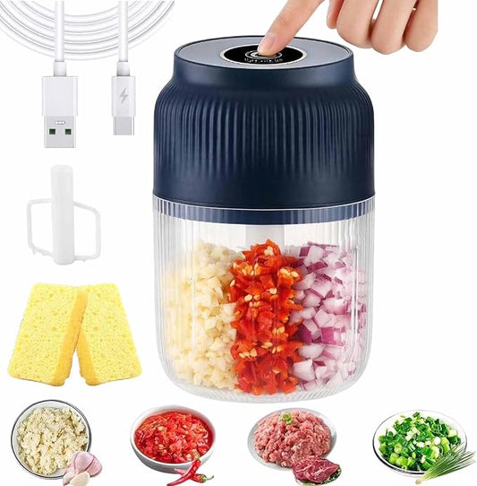 Household Electric Garlic Crusher, 400ml Mini Electric Food Chopper, Portable Mini Food Processor with 6 Blades, Wireless Electric Garlic Chopper for Ginger, Chili, Fruit, Meat, etc (6 Blades Blue)